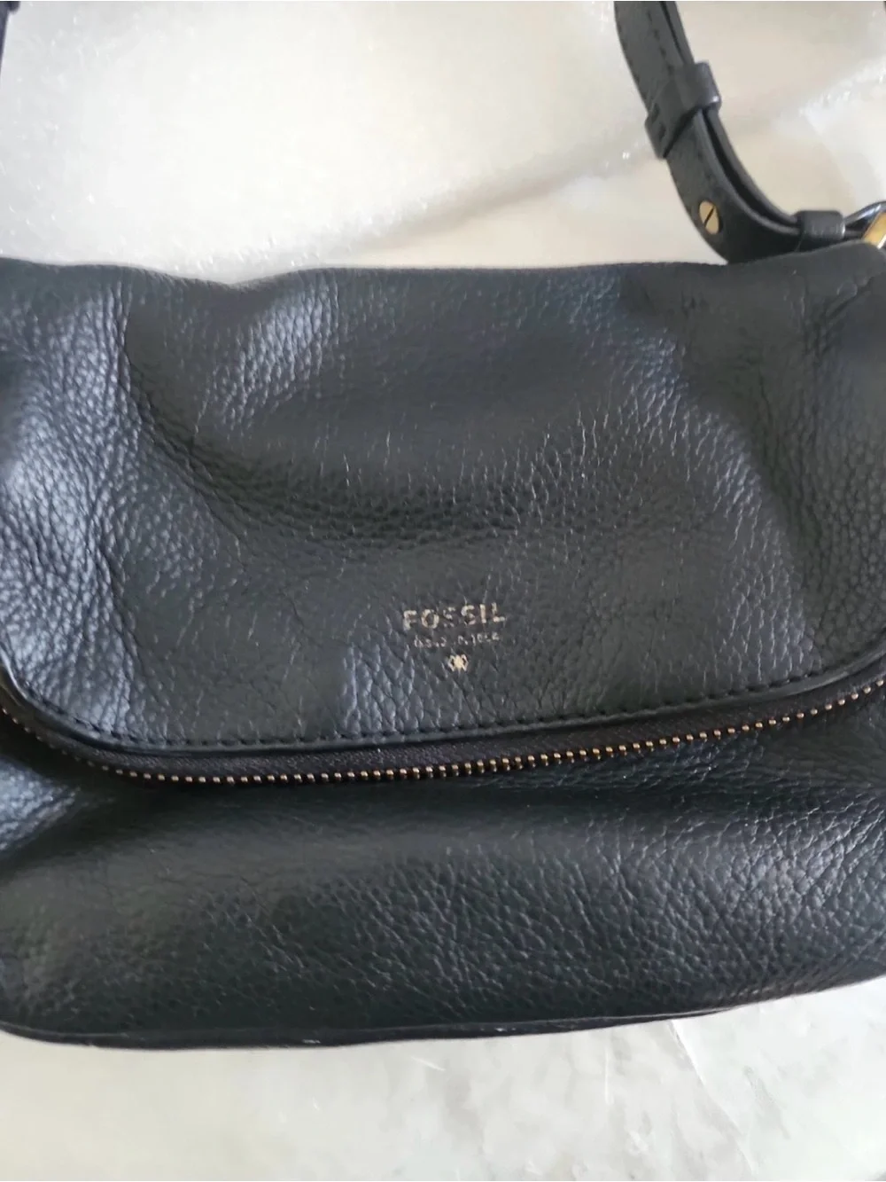 Vintage Fossil Preston Black Pebble Leather Flap Crossbody Shoulder Bag